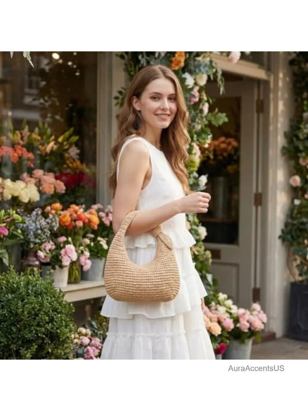 Handwoven Straw Hobo Bag with Bow Detail and Zipper